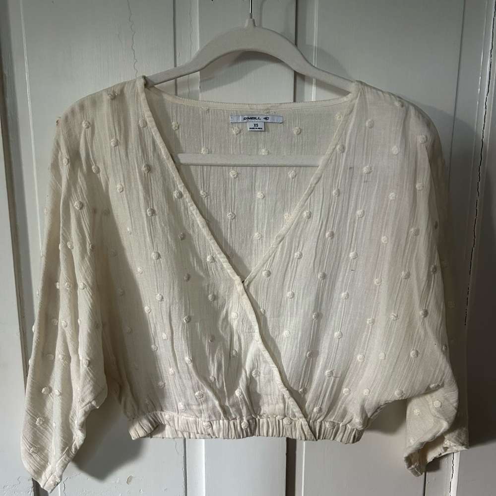 O'Neill Cream Wrap Blouse with 3/4 Sleeves